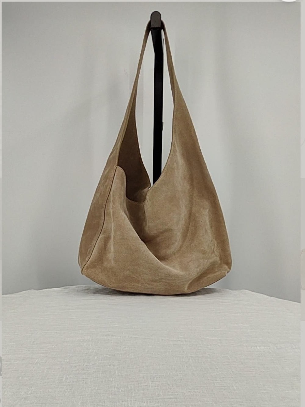 Quince Large Suede Shoulder Bag in Beige/Tan - Picture 10 of 10